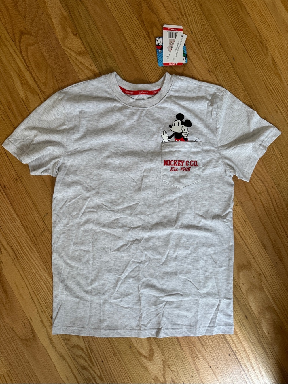 Mickey & Co. Men’s Light Gray Short Sleeve Pocket Tee with Mickey Graphic